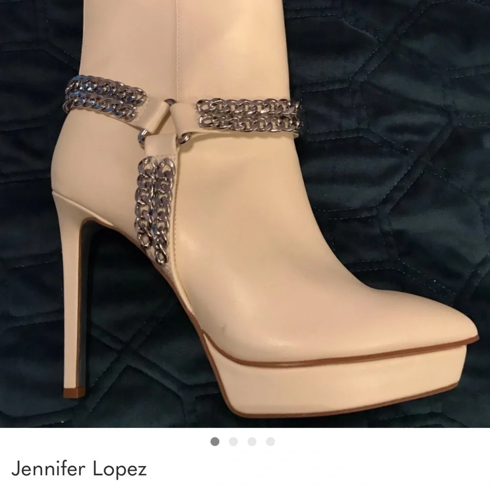 Jennifer Lopez Cream Platform Heeled Boots 6 M/ 36 1/2 - Picture 4 of 5